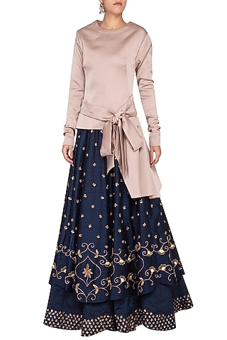 Indigo Blue Embroidered Lehenga Skirt With Top by Kazmi India