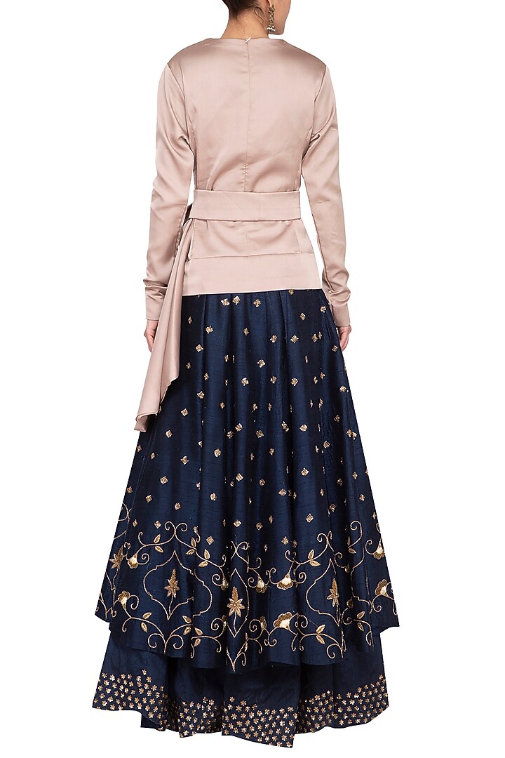 Indigo Blue Embroidered Wedding Lehenga Skirt With Top by Kazmi India at Pernia's Pop Up Shop