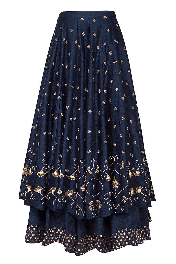 Indigo Blue Embroidered Wedding Lehenga Skirt With Top by Kazmi India at Pernia's Pop Up Shop