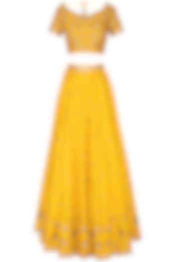 Tuscan Sun Yellow Embroidered Lehenga Set by Kazmi India