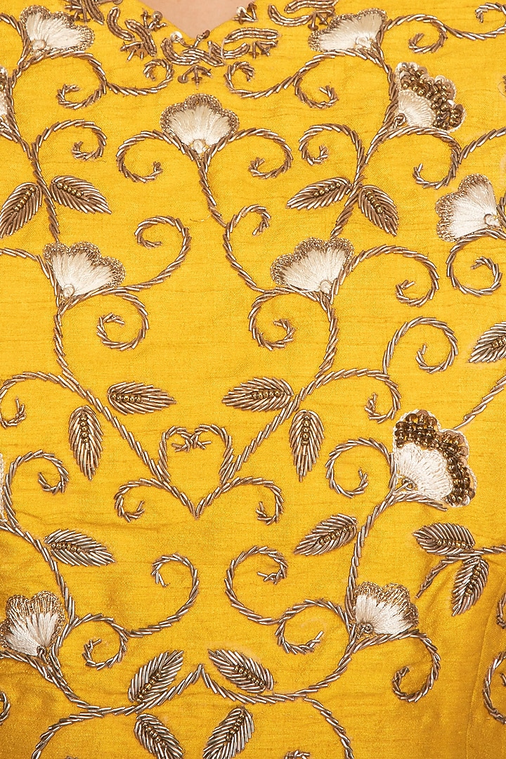 Tuscan Sun Yellow Embroidered Wedding Lehenga Set by Kazmi India at Pernia's Pop Up Shop