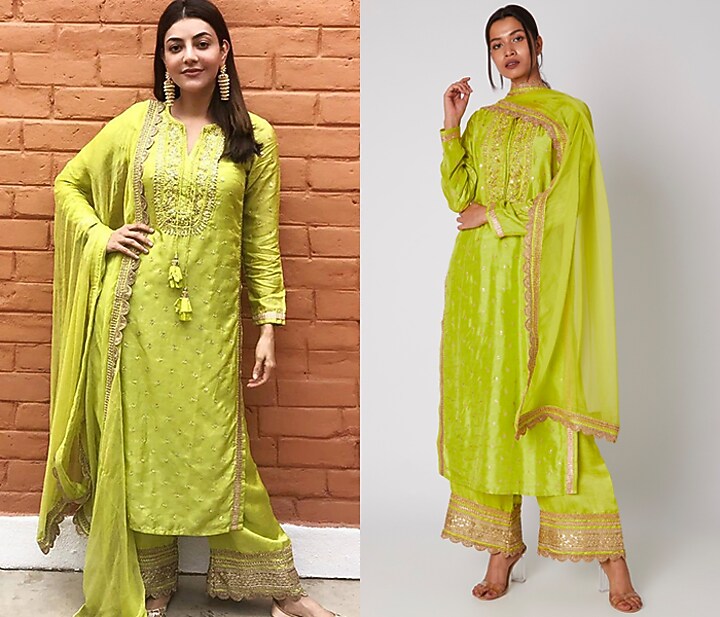 Lime Green Embroidered Kurta Set by GOPI VAID at Pernia's Pop Up Shop