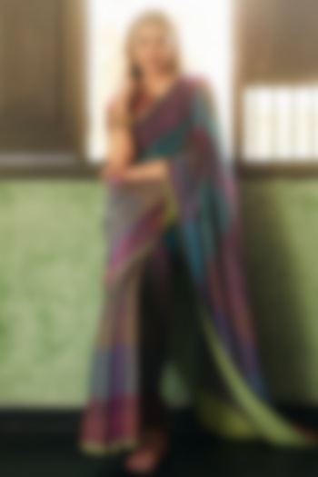 Multi-Colored Handwoven Yarn Dyed Silk Cotton Hand Embroidered Wedding Saree Set by Swatti Kapoor at Pernia's Pop Up Shop