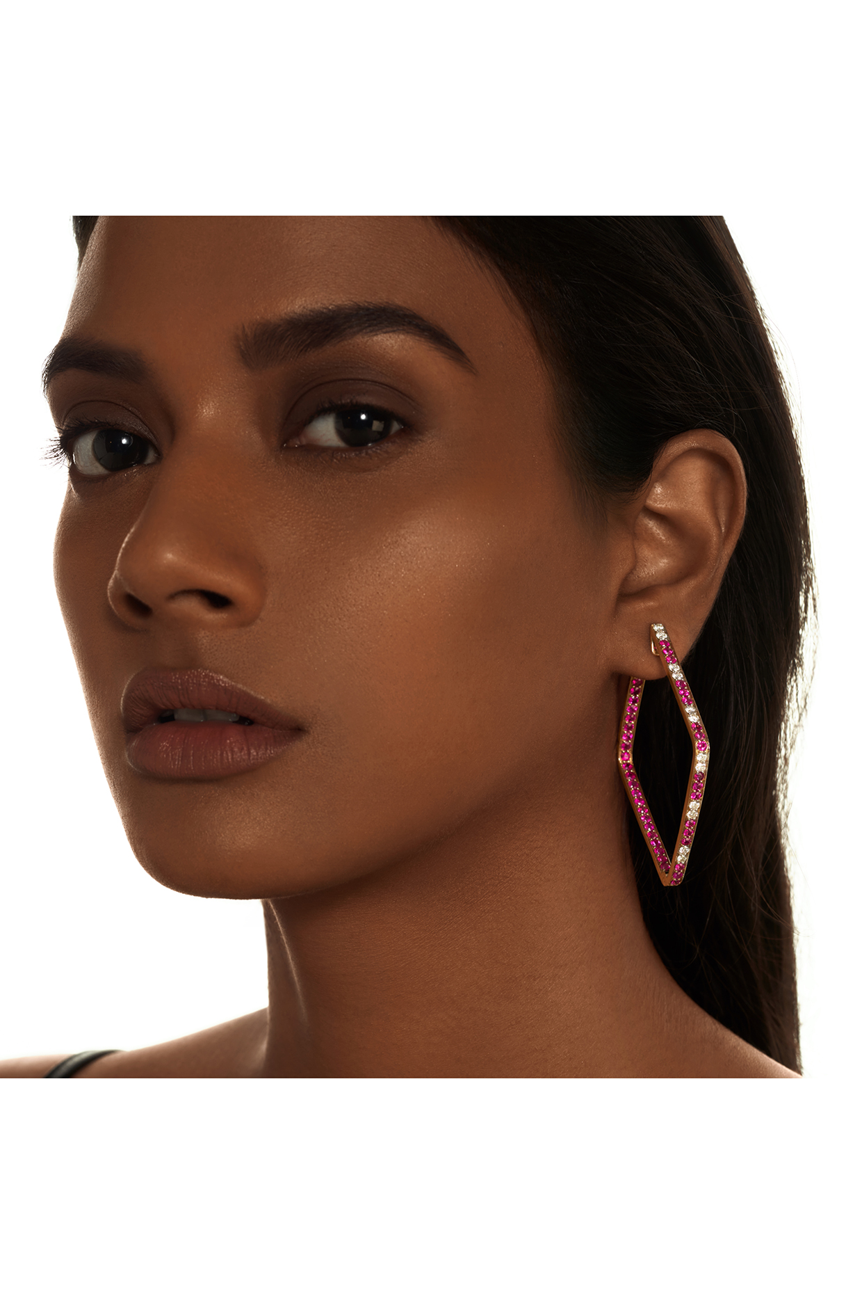 18 Kt Yellow Gold Ruby & Diamond Hoop Earrings by Kaj Fine Jewellery at Pernia's Pop Up Shop