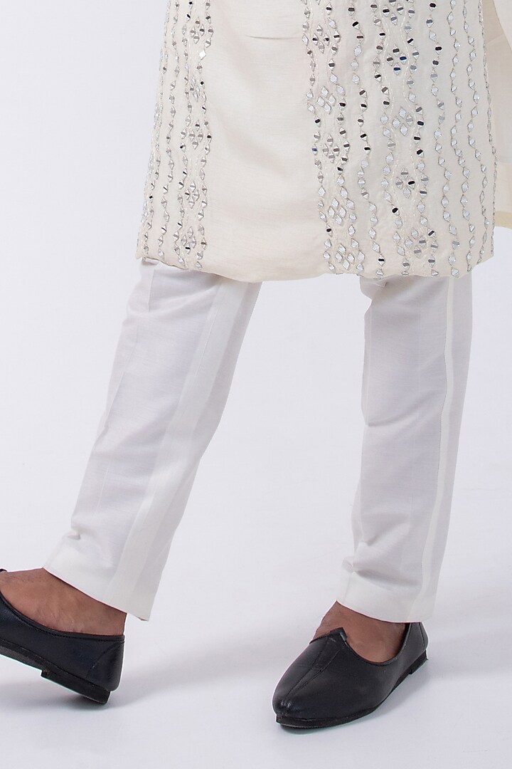 Ivory Bam Silk Mirror Embroidered Kurta Set by KAKA CALCUTTA at Pernia's Pop Up Shop