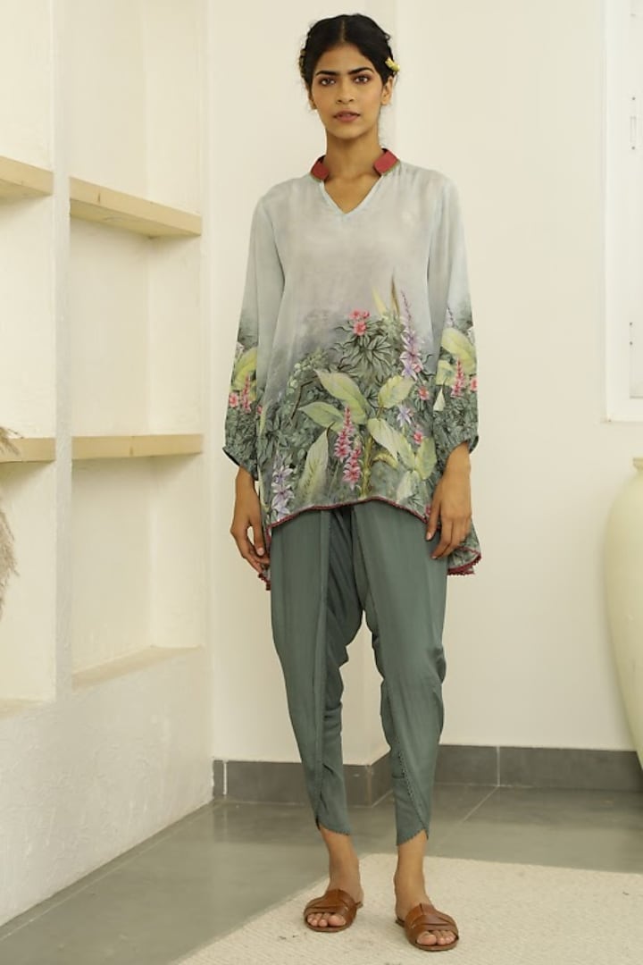 Grey & Catalina Green Printed Tunic Set by Kalista at Pernia's Pop Up Shop