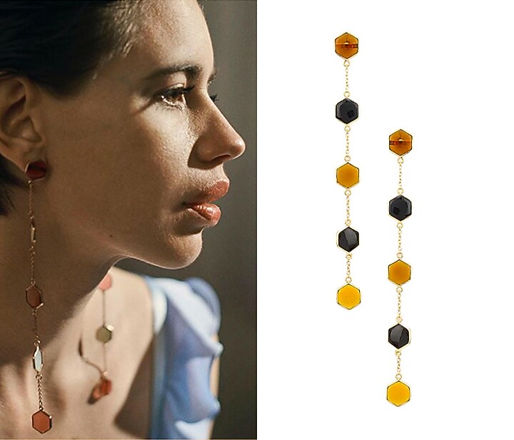 Gold Plated Black Onyx and Bear Quartz Earrings available only at Pernia's Pop Up Shop.