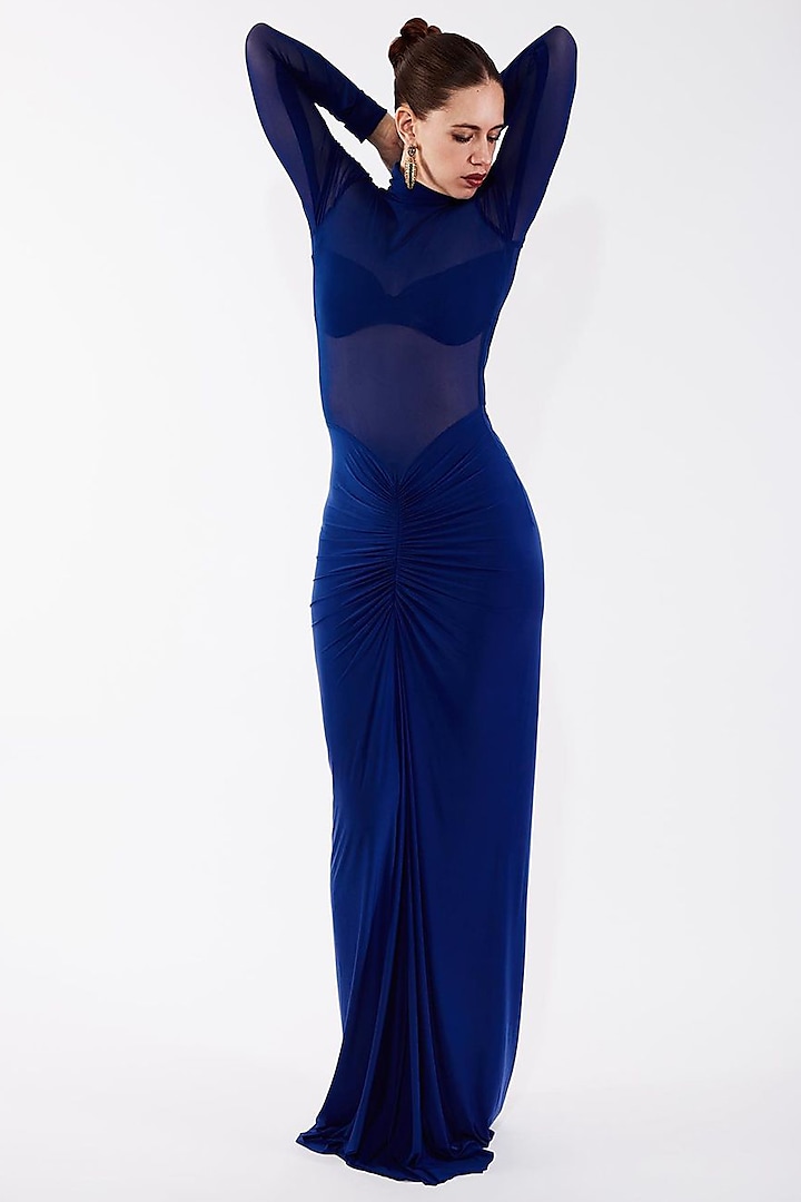 Blue Malai Lycra & Net Gown by Deme by Gabriella