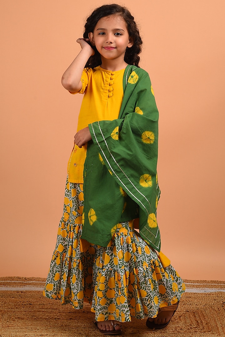 Yellow Floral Printed Sharara Set by KALP