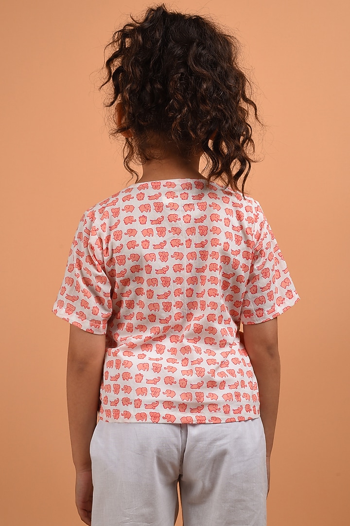 Peach Printed Top For Girls by KALP at Pernia's Pop Up Shop