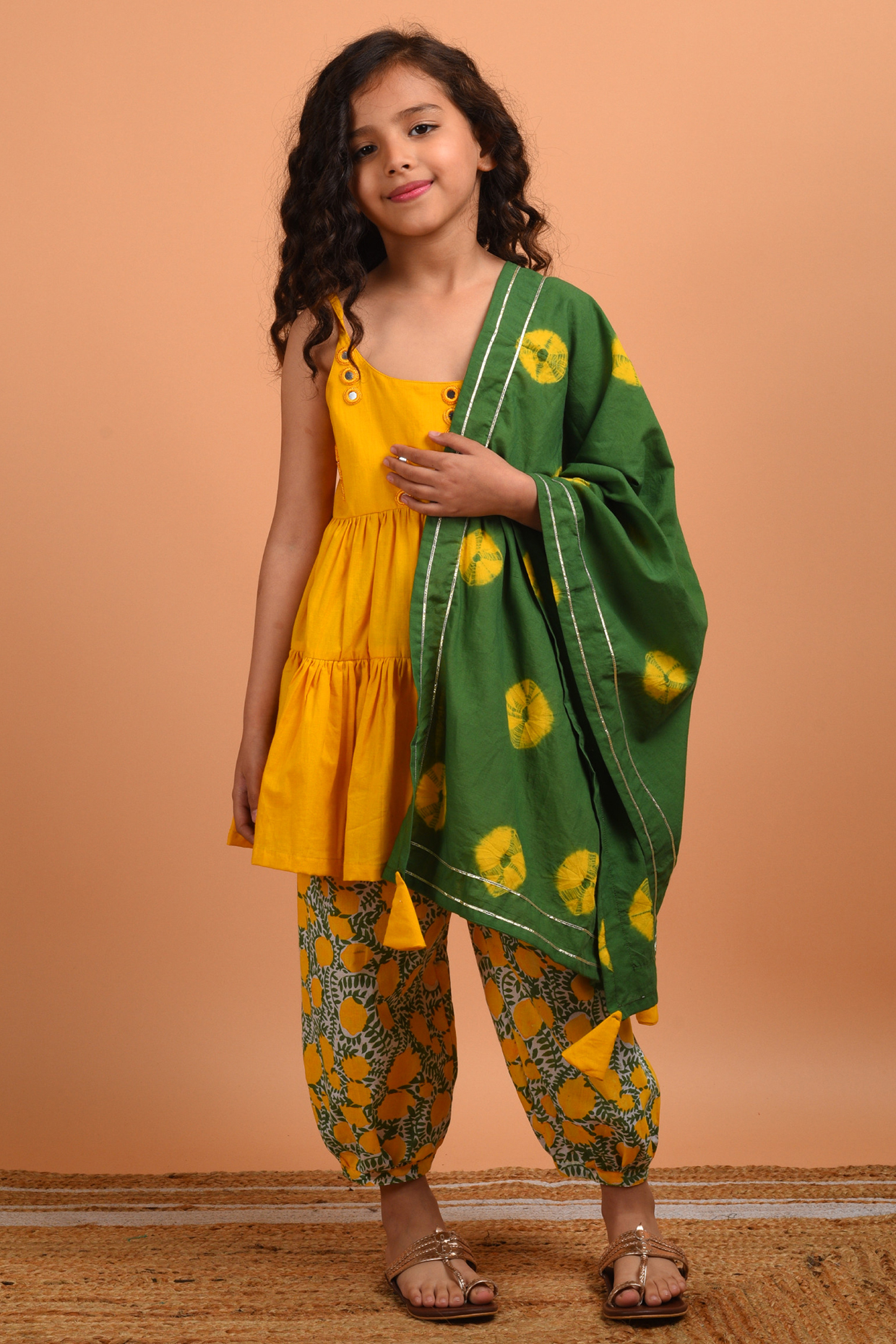 Yellow Embroidered Kurta Set For Girls by KALP at Pernia's Pop Up Shop