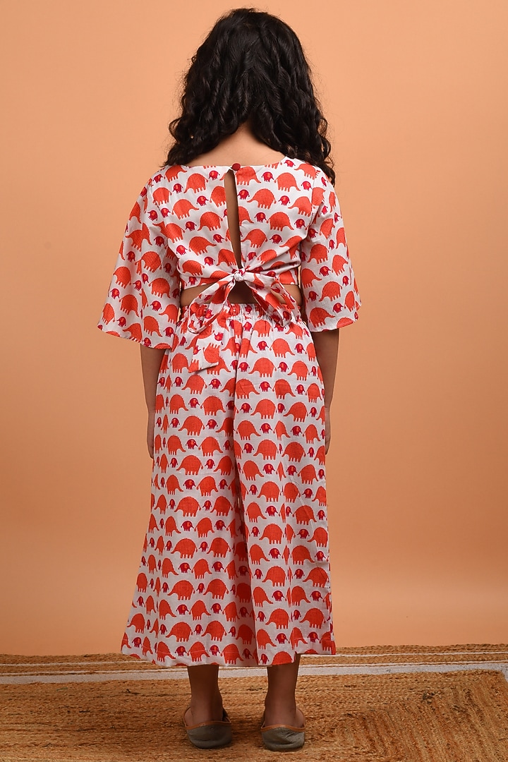 Peach Printed Pant Set For Girls by KALP at Pernia's Pop Up Shop