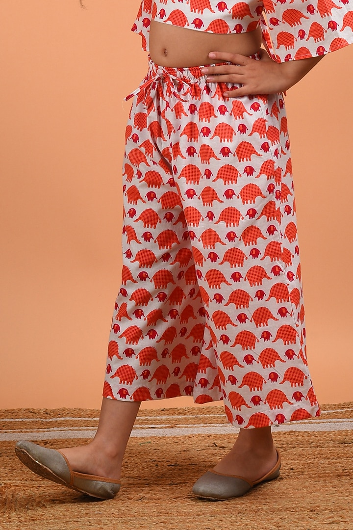 Peach Printed Pant Set For Girls by KALP at Pernia's Pop Up Shop