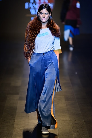 Teal double layer pleated pants by Kanika Goyal