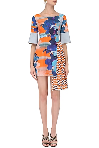 Orange Pleated Underlay Lily Pop Dress by Kanika Goyal