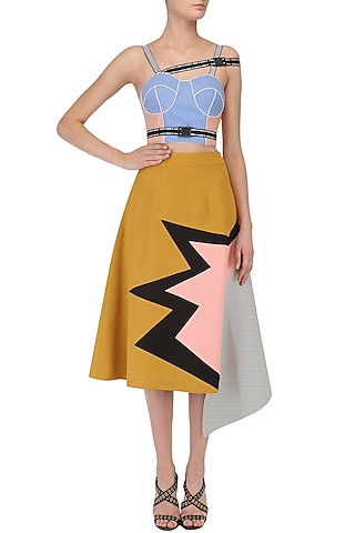 Blue Buckled Shoulder Denim Bustier by Kanika Goyal
