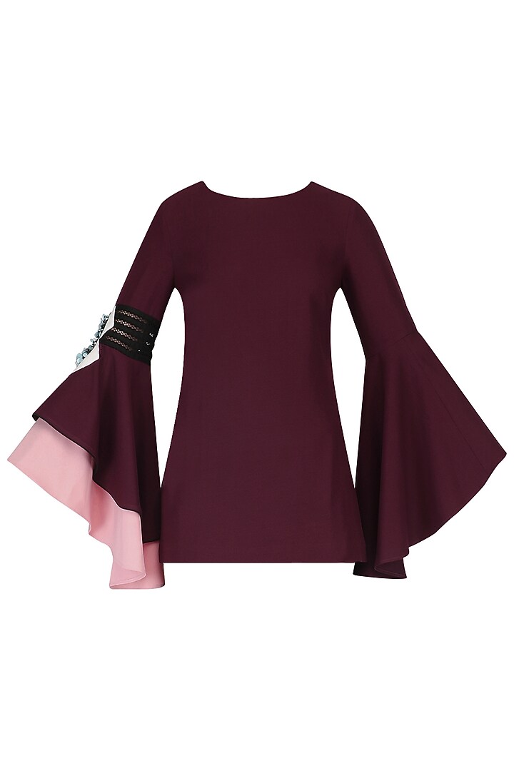 Maroon duo flared sleeves top available only at Pernia's Pop Up Shop.