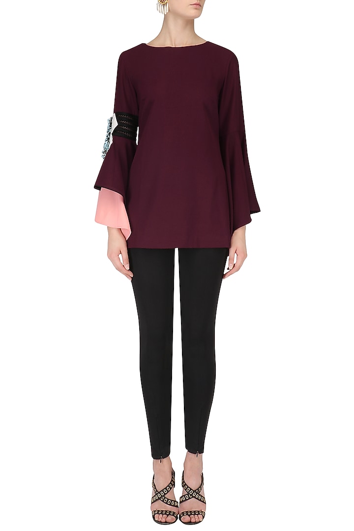 Maroon duo flared sleeves top available only at Pernia's Pop Up Shop.