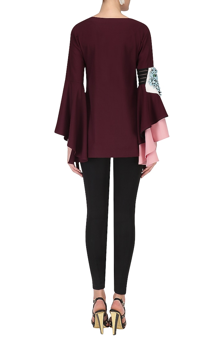 Maroon duo flared sleeves top available only at Pernia's Pop Up Shop.