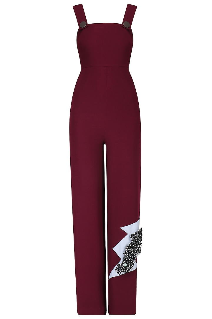 Maroon Embroidered Bolt Jumpsuit by Kanika Goyal