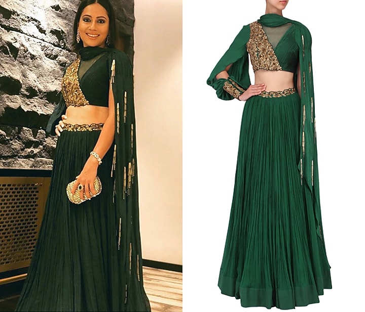 Bottle green embroidered lehenga set available only at Pernia's Pop Up Shop.