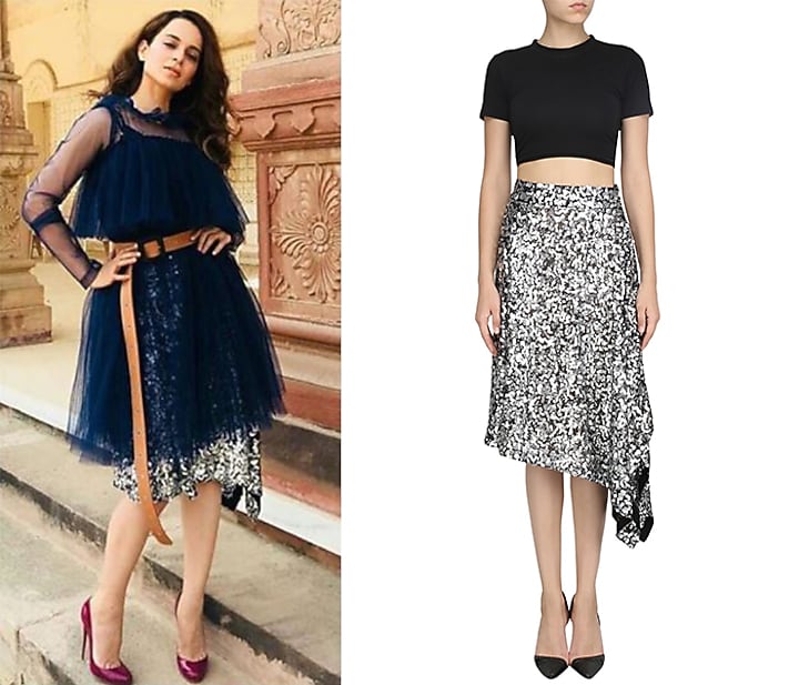 Silver sequins asymmetric skirt available only at Pernia's Pop Up Shop.