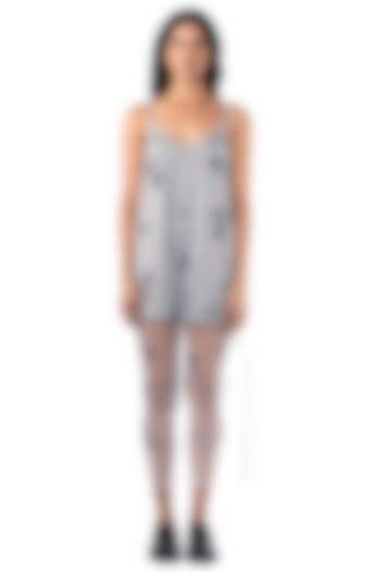 Grey Net & Satin Embellished Slip Vacation Dress by Kanika Goyal at Pernia's Pop Up Shop