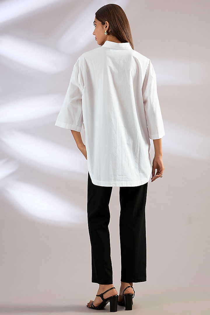White Cotton Embellished Shirt by Kanika Goyal at Pernia's Pop Up Shop