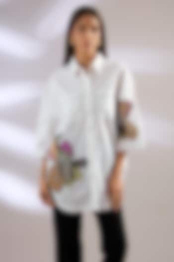 White Cotton Embellished Shirt by Kanika Goyal at Pernia's Pop Up Shop