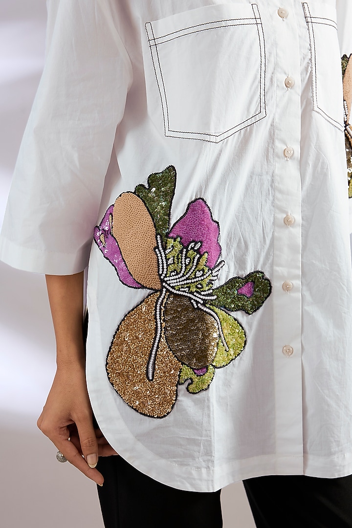 White Cotton Embellished Shirt by Kanika Goyal at Pernia's Pop Up Shop