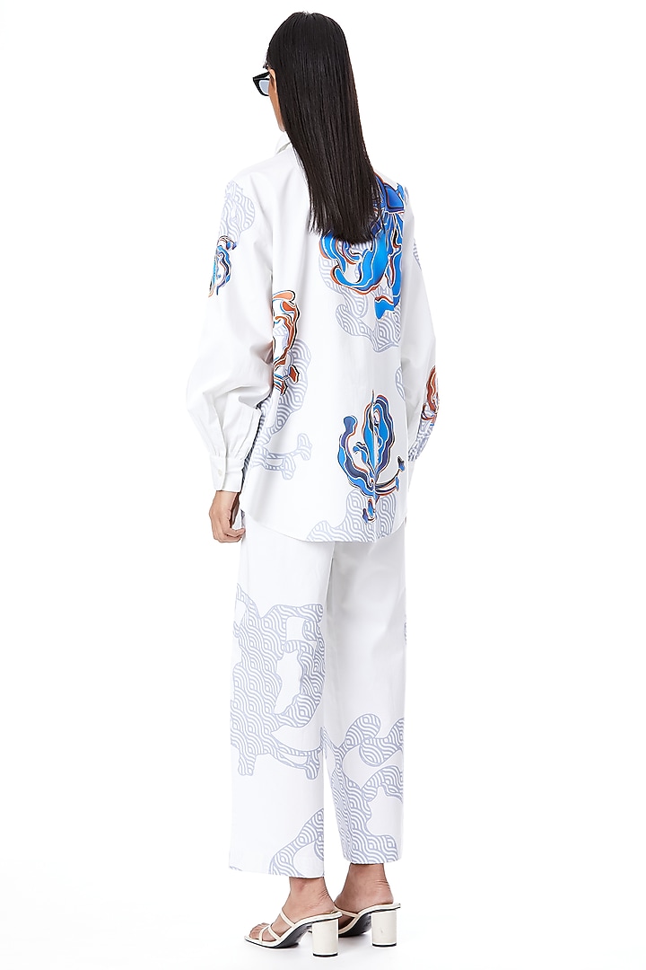 White Cotton Printed Shirt by Kanika Goyal at Pernia's Pop Up Shop