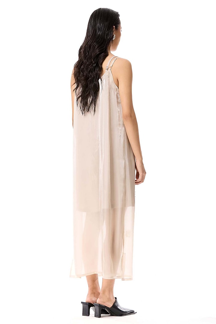 Beige Net & Satin Embellished Maxi Slip Vacation Dress by Kanika Goyal at Pernia's Pop Up Shop