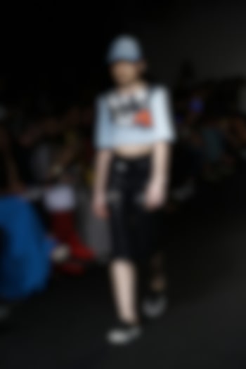 Powder blue embellished crop top available only at Pernia's Pop Up Shop.