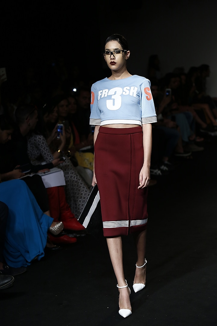 Maroon box pleated pencil skirt available only at Pernia's Pop Up Shop.