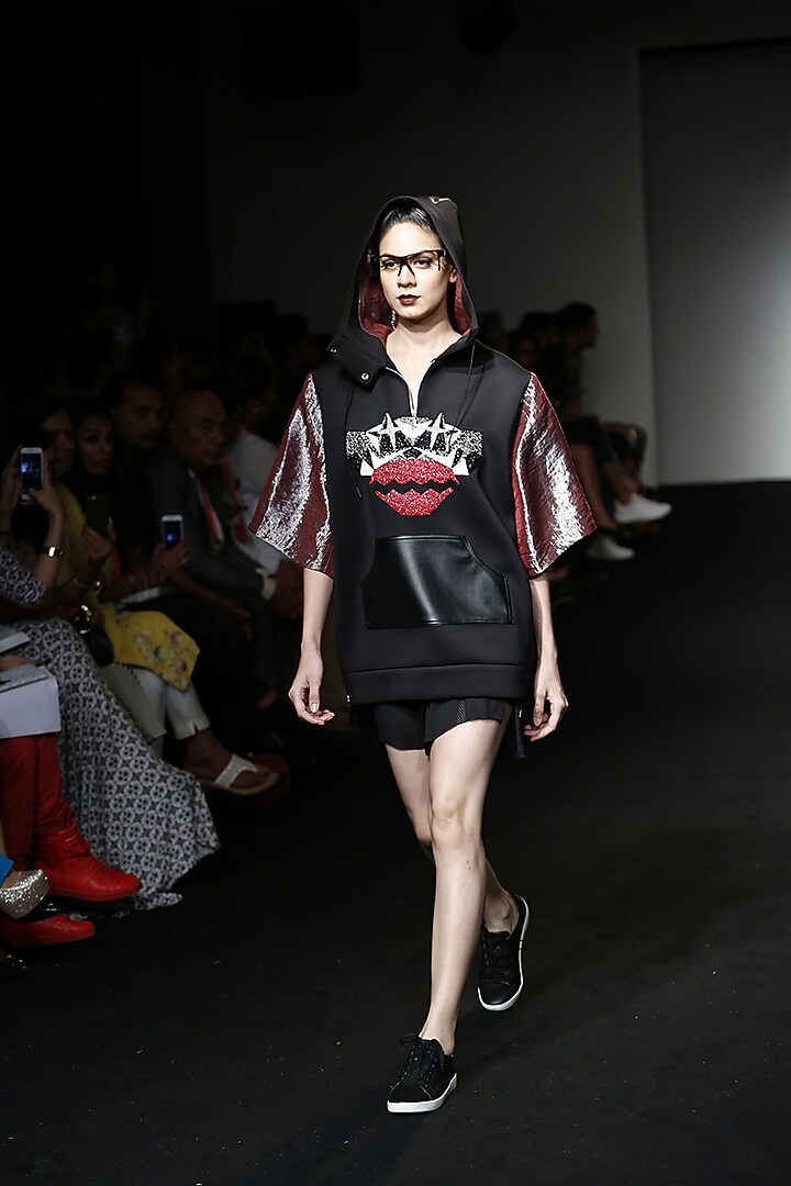 Black monkey embroidered motif oversized top available only at Pernia's Pop Up Shop.