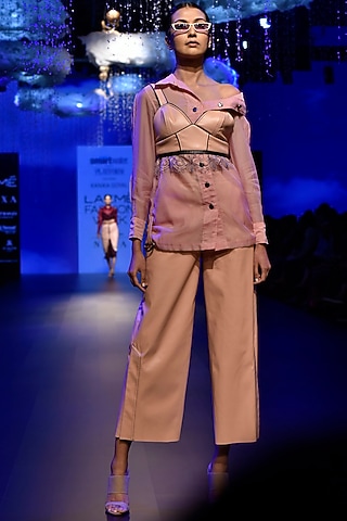 Pink Leather Bralette by Kanika Goyal
