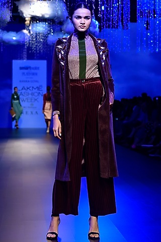 Maroon Shimmer Green Panel Top by Kanika Goyal