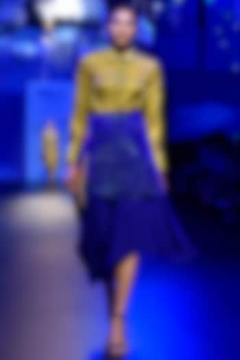Electric Blue Asymmetrical Midi Skirt by Kanika Goyal
