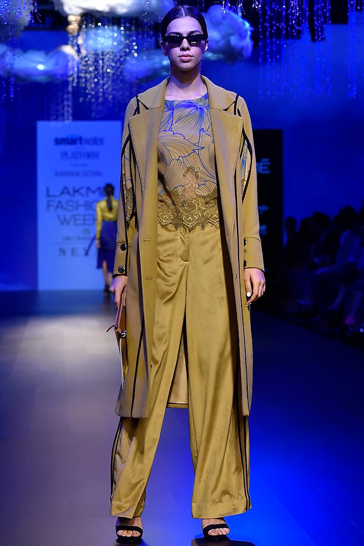 Ochre Slit Sleeves Coat by Kanika Goyal