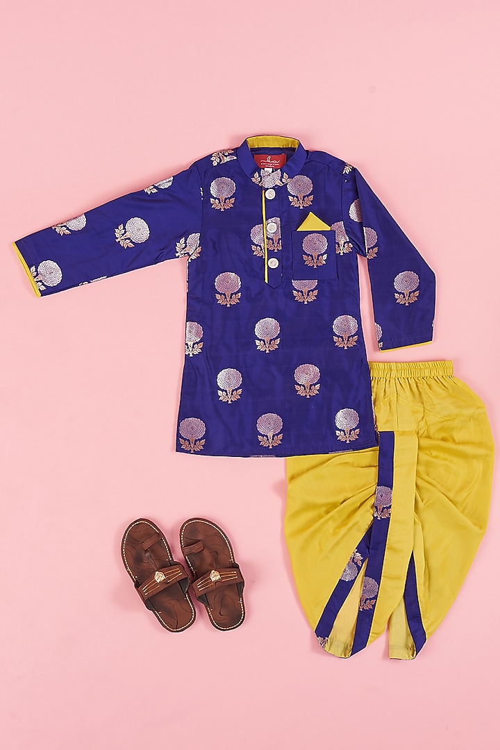 Yellow Silk Dhoti Set For Boys by  Kirti Agarwal Pret n Couture