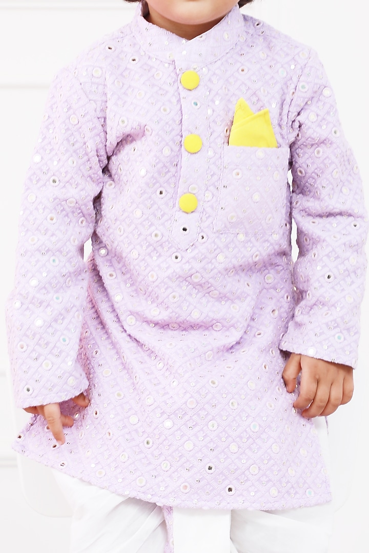Off-White Georgette & Cotton Silk Embroidered Dhoti Set For Boys by Kirti Agarwal Pret n Couture at Pernia's Pop Up Shop