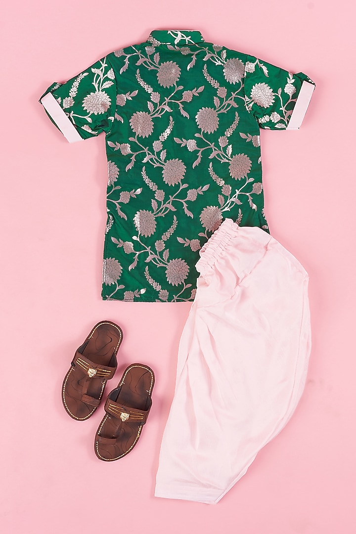 Green Brocade Embroidered Kurta Set For Boys by Kirti Agarwal Pret n Couture at Pernia's Pop Up Shop