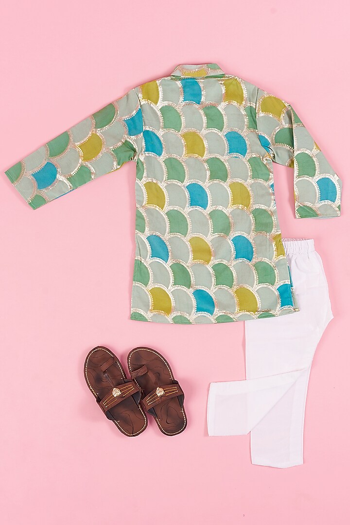 Multi-Colored Brocade Embroidered & Printed Kurta Set For Boys by Kirti Agarwal Pret n Couture at Pernia's Pop Up Shop