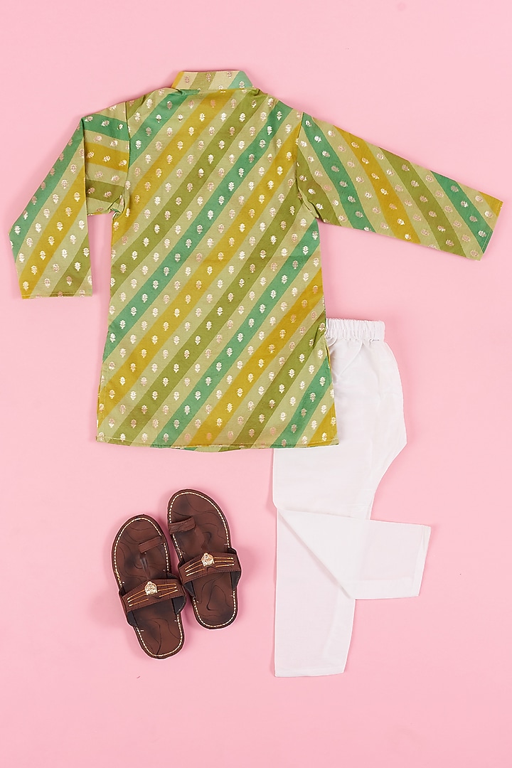 Green Brocade Embroidered & Printed Kurta Set For Boys by Kirti Agarwal Pret n Couture at Pernia's Pop Up Shop