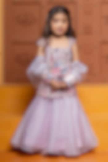 Lavender Organza Floral Embroidered Lehenga Set For Girls by Kirti Agarwal Pret n Couture at Pernia's Pop Up Shop