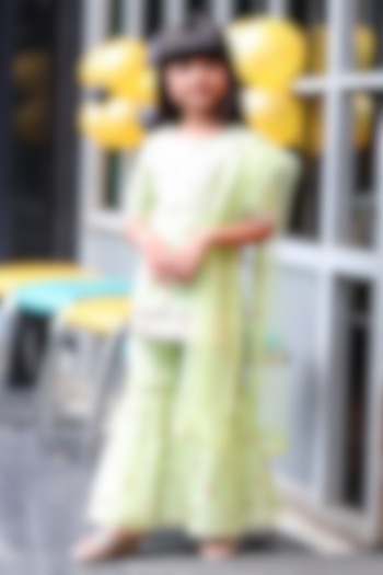 Light Green Chanderi Silk & Net Sharara Set For Girls by Kirti Agarwal Pret n Couture at Pernia's Pop Up Shop