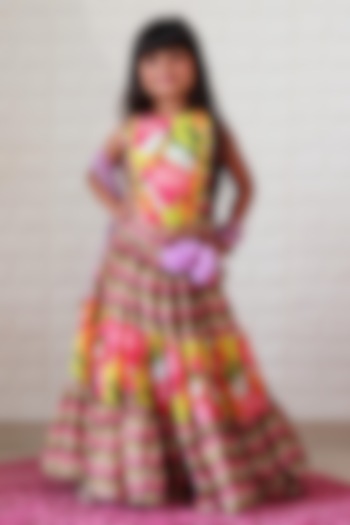 Multi-Colored Mulmul Silk Three-Tiered Lehenga Set For Girls by Kirti Agarwal Pret n Couture at Pernia's Pop Up Shop