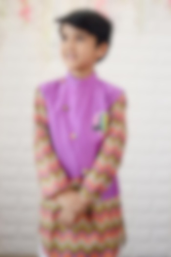Multi-Colour Kurta Set With Purple Bundi Jacket For Boys by Kirti Agarwal Pret n Couture at Pernia's Pop Up Shop