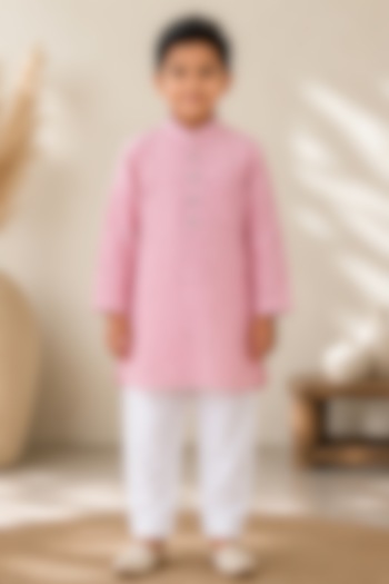 Baby Pink Embroidered Kurta Set For Boys by Kirti Agarwal Pret n Couture at Pernia's Pop Up Shop