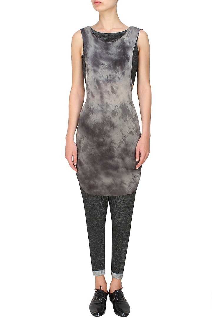 Kapda by Urvashi Kaur presents Grey jersey tye and dye racer back top available only at Pernia's Pop Up Shop.